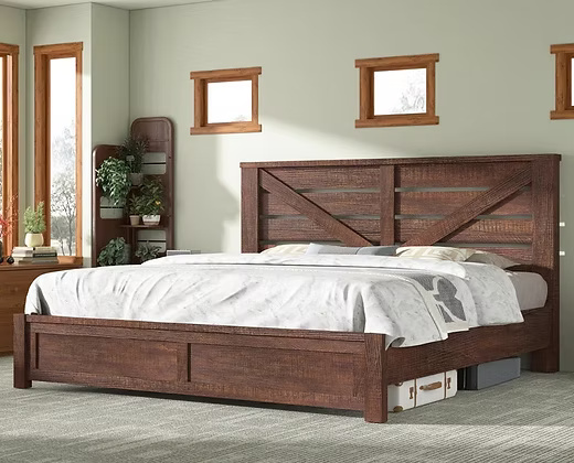 Rustic Wooden King Bed 