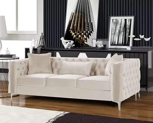 Velvet 3 Seater Modern tufted sofa
