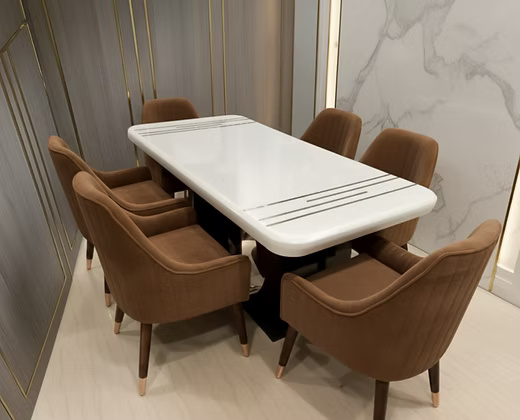 6 Seater Marble Top Modern Dining Table Set