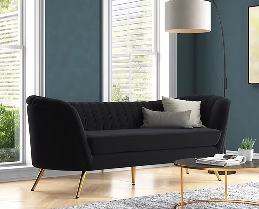 3 Seater sleek Velvet tufted sofa (Material: Mango wood)