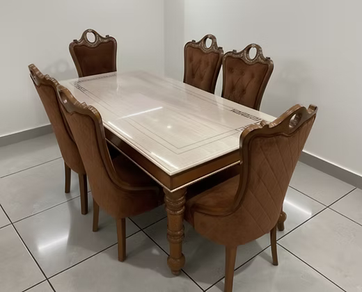 6 Seater Marble Top Dining Table Set