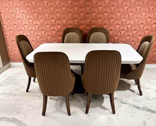 Modern Six-Seater Marble Top Dining Table Set