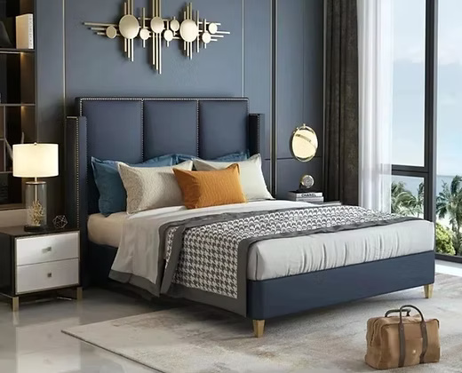 Modern Upholstered Navy Blue Luxury Bed