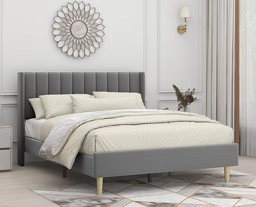 Luxury Upholstered King Size Bed with Headboard – Modern Velvet Finish