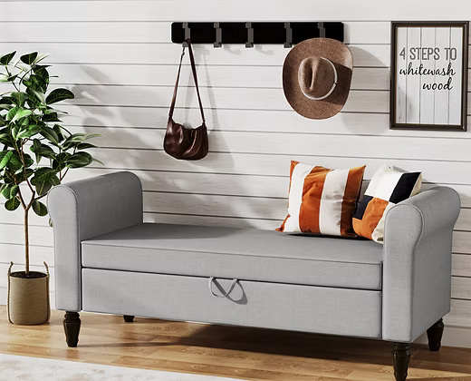 Green velvet storage bench sofa