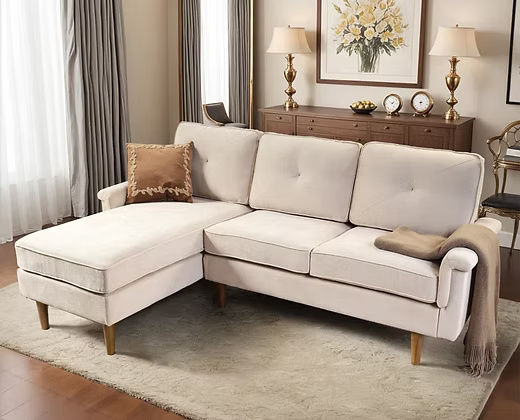 Stylish Elegant Leatherette Corner Sofa with Wooden Legs
