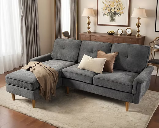 Stylish Elegant Leatherette Corner Sofa with Wooden Legs