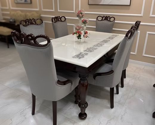 6 seater Elegant Marble Top Dining Table Set
