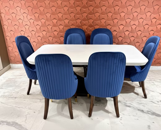 Modern Six-Seater Marble Top Dining Table Set