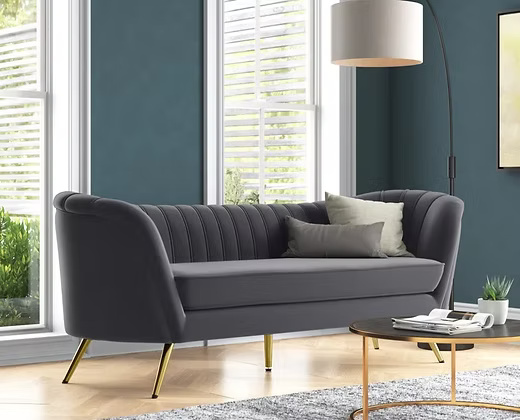 3 Seater sleek Velvet tufted sofa (Material: Mango wood)