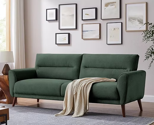 3 Seater modern Velvet sofa with wooden legs and minimal armrests
