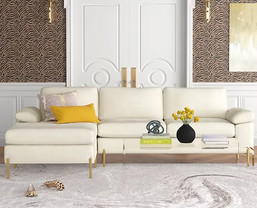 Elegant Rich velvet sectional with sleek, clean lines Sofa