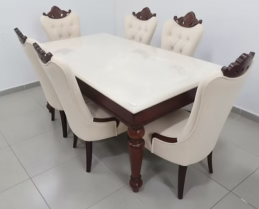 6 seater Elegant White Marble top Dining Table Set