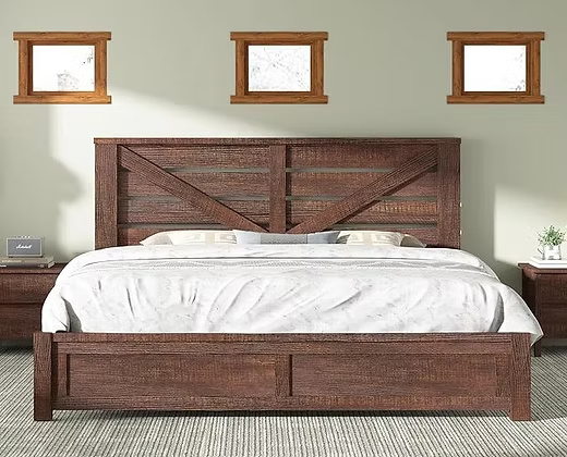 Rustic Wooden King Bed 