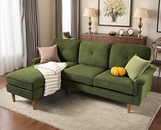 Stylish Elegant Leatherette Corner Sofa with Wooden Legs