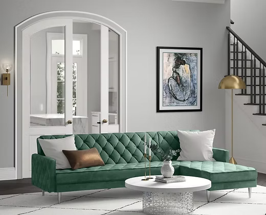 Modern L-Shape Sectional Sofa with Tufted Velvet Upholstery