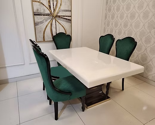 Elegant White Marble Top Dining Table Set