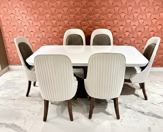 Modern Six-Seater Marble Top Dining Table Set