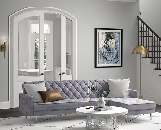 Modern L-Shape Sectional Sofa with Tufted Velvet Upholstery