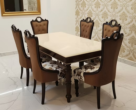 6 seater marble top Dining Table Set