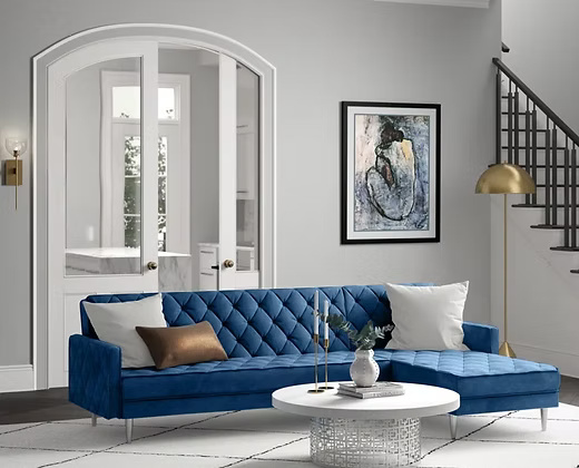 Modern L-Shape Sectional Sofa with Tufted Velvet Upholstery