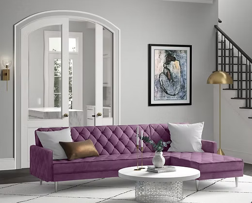 Modern L-Shape Sectional Sofa with Tufted Velvet Upholstery