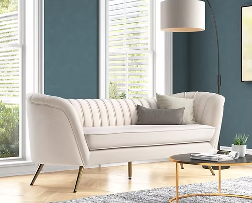 3 Seater sleek Velvet tufted sofa (Material: Mango wood)