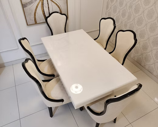 Elegant White Marble Top Dining Table Set