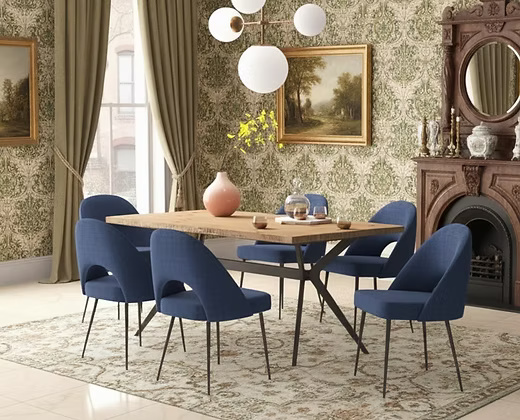 Modern 6 Seater  Dining Set with Brown Chairs