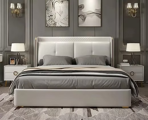Modern Upholstered White King Luxury Bed