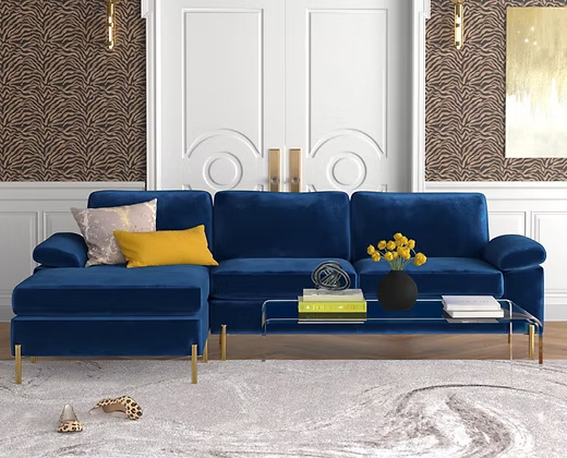 Elegant Rich velvet sectional with sleek, clean lines Sofa