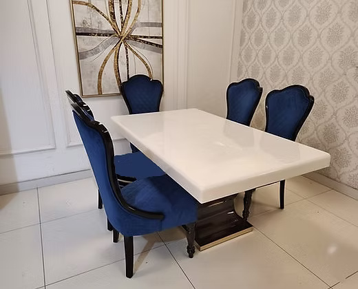 Elegant White Marble Top Dining Table Set