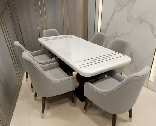 6 Seater Marble Top Modern Dining Table Set