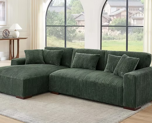 Modern Green Corduroy Sectional Sofa