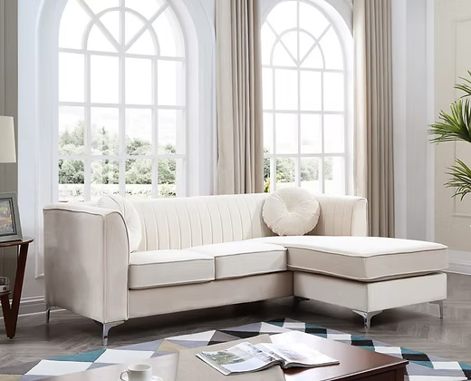 Modern Velvet L-Shape Sofa with Chaise Lounge – Upholstery & Metal Legs