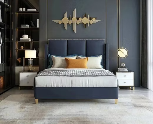 Modern Upholstered Navy Blue Luxury Bed