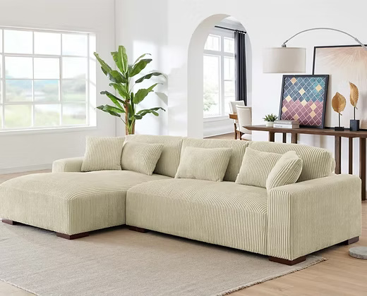 Modern Green Corduroy Sectional Sofa