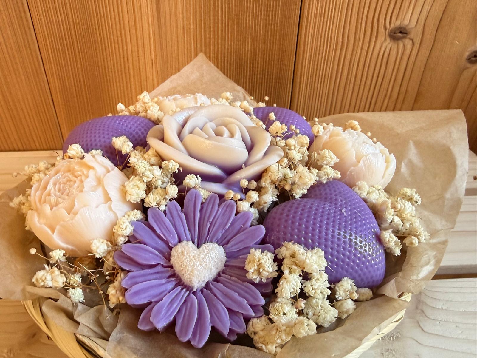 Bouquet fondants parfumés - Coeur - Pivoine - Rose -- Violet   - 200g 