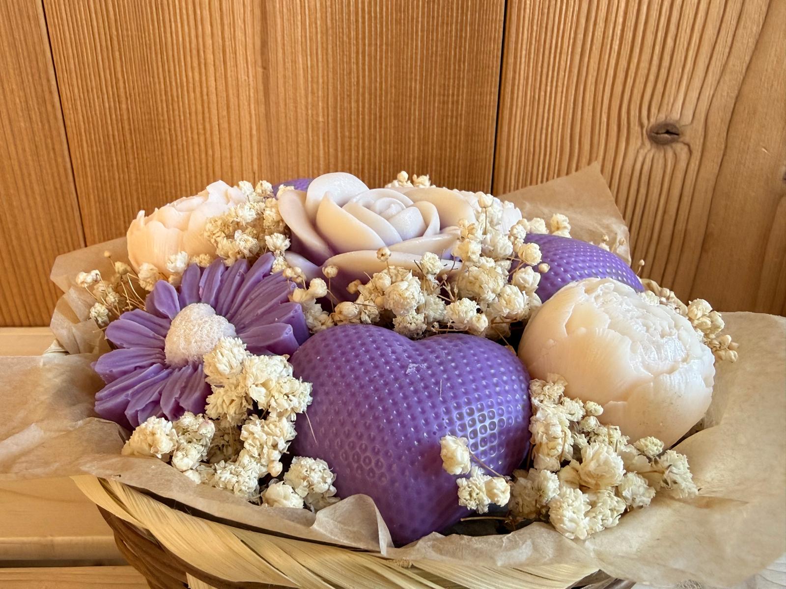 Bouquet fondants parfumés - Coeur - Pivoine - Rose -- Violet   - 200g 