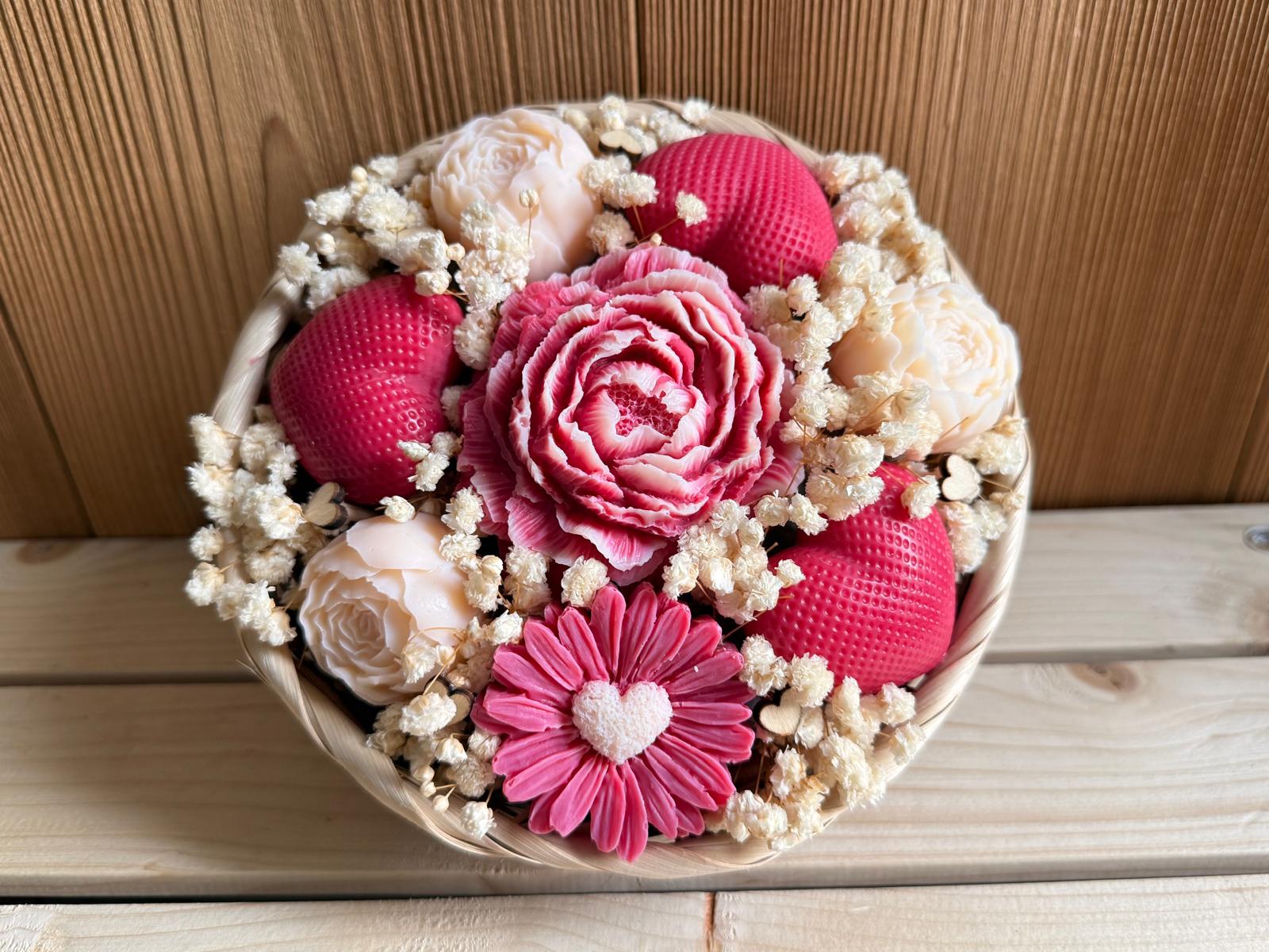Bouquet fondants parfumés - Pivoines - cœurs Rouge . 200g 