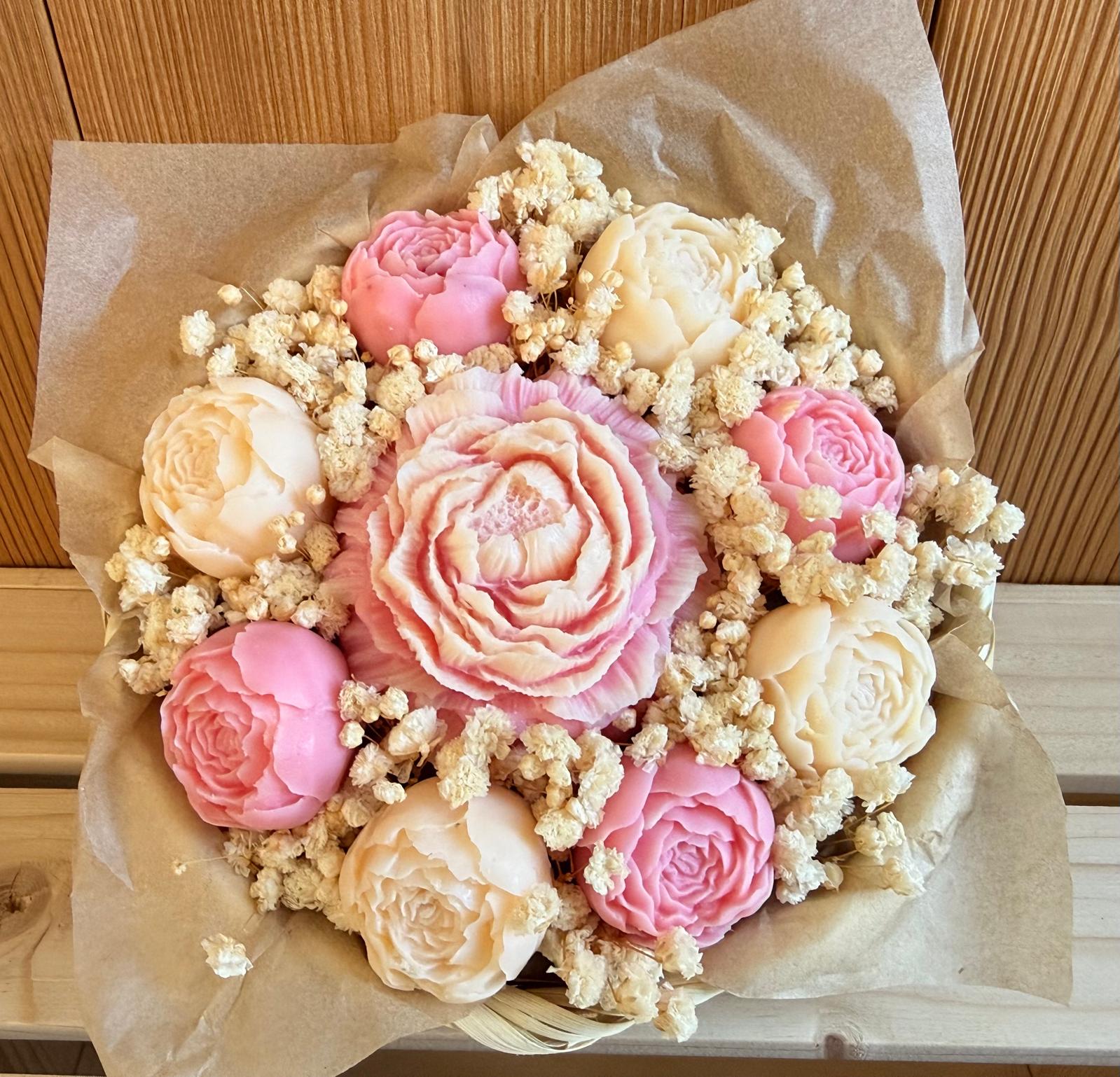 Bouquet fondants parfumés - Pivoines . Rose et blanc - 200g 