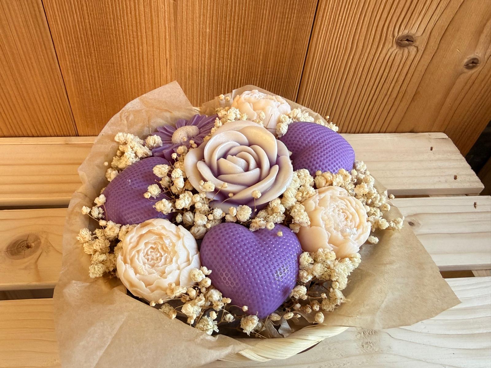 Bouquet fondants parfumés - Coeur - Pivoine - Rose -- Violet   - 200g 