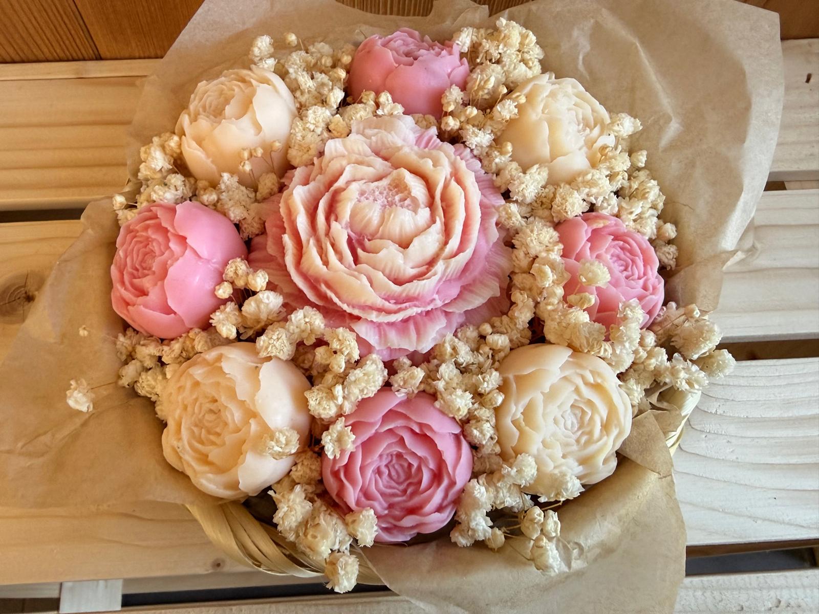 Bouquet fondants parfumés - Pivoines . Rose et blanc - 200g 