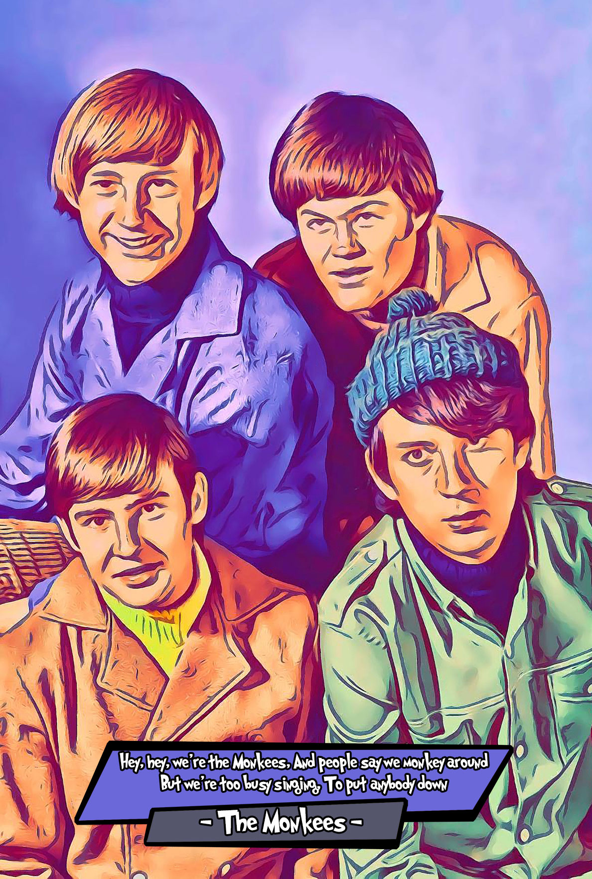 [THE MONKEES]– Comic Icons Art (Available in 3 formats and 3 different sizes)