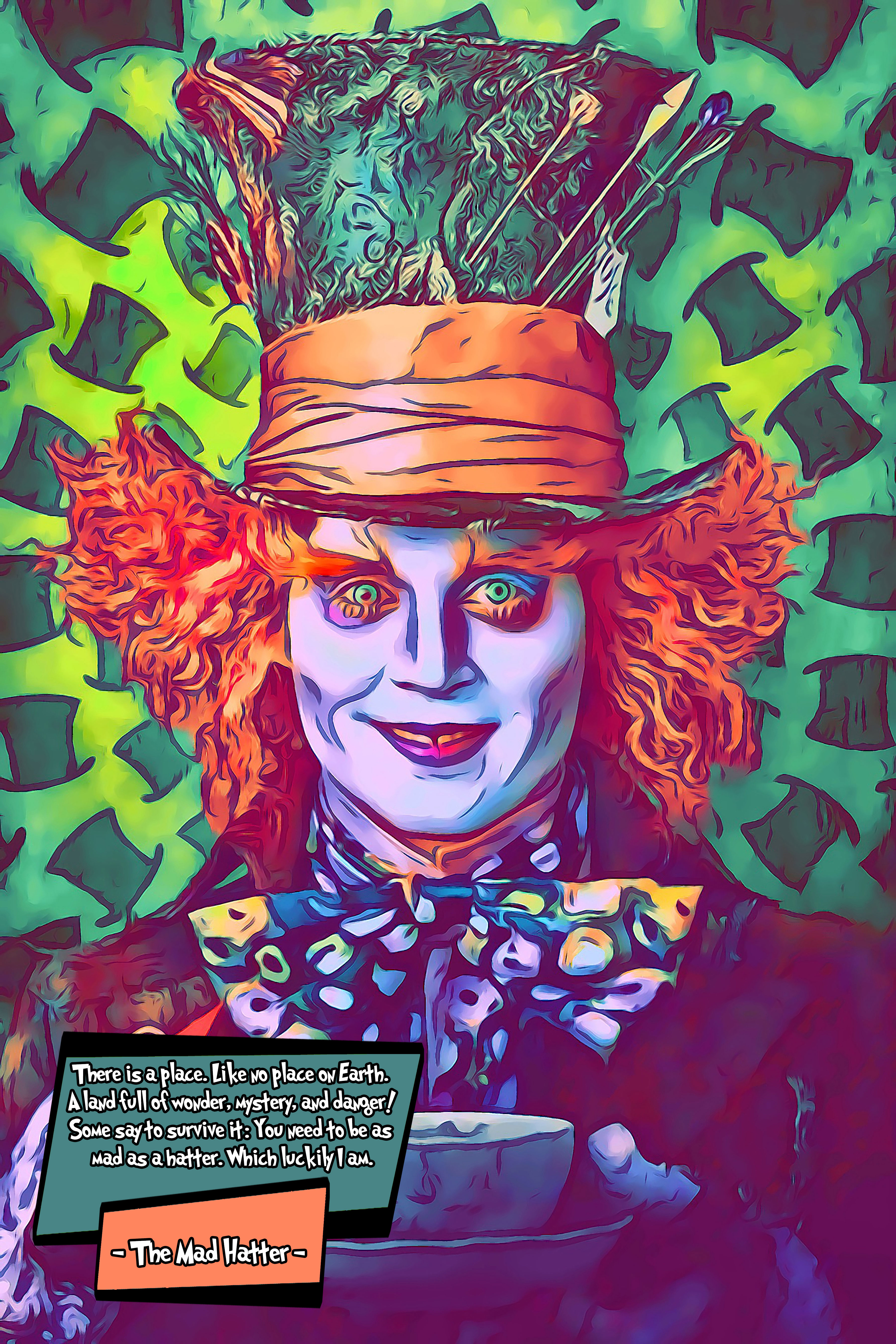 [THE MAD HATTER - ALICE IN WONDERLAND]– Comic Icons Art (Available in 3 formats and 3 different sizes)