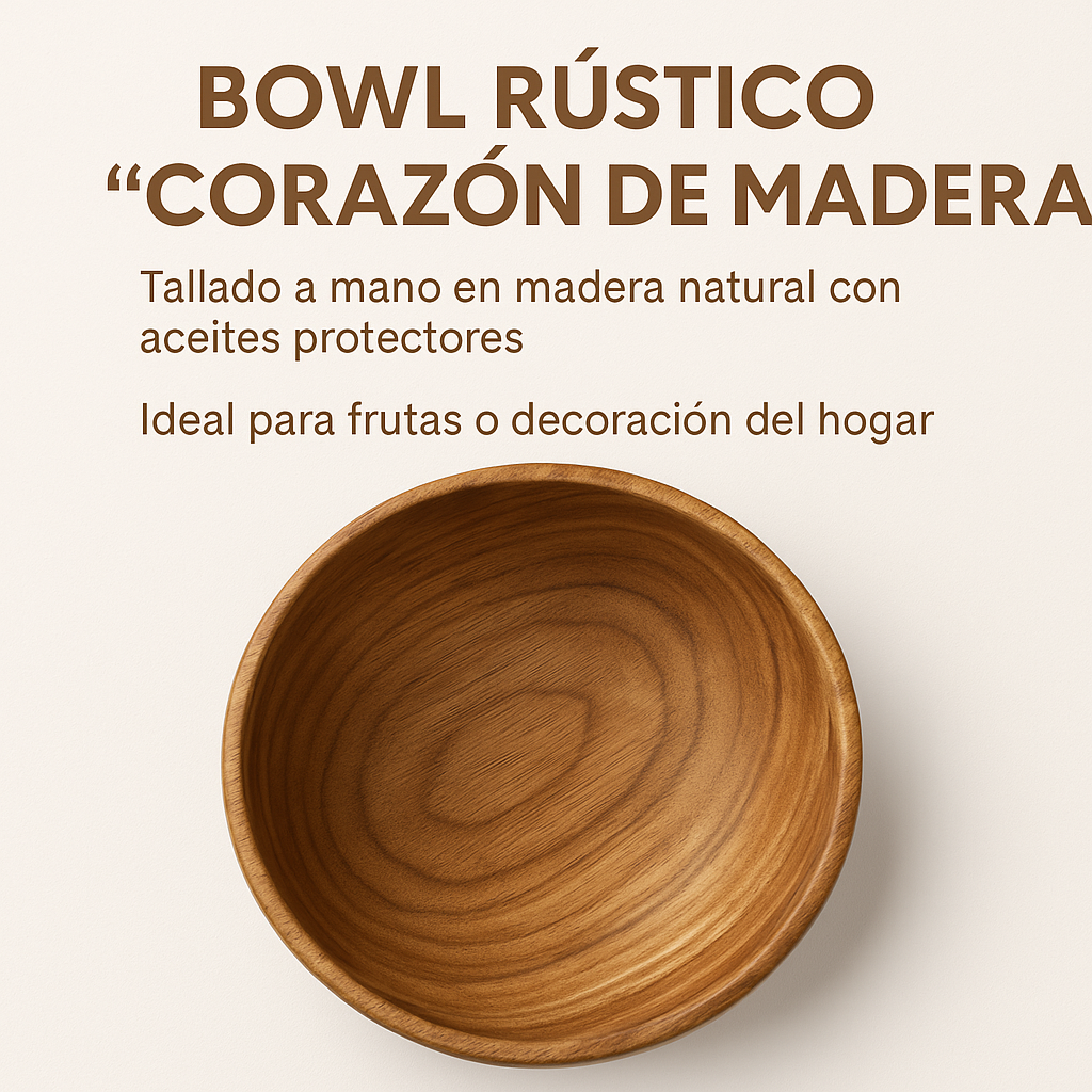 Cuenco de madera rústico 'Corazón de madera'