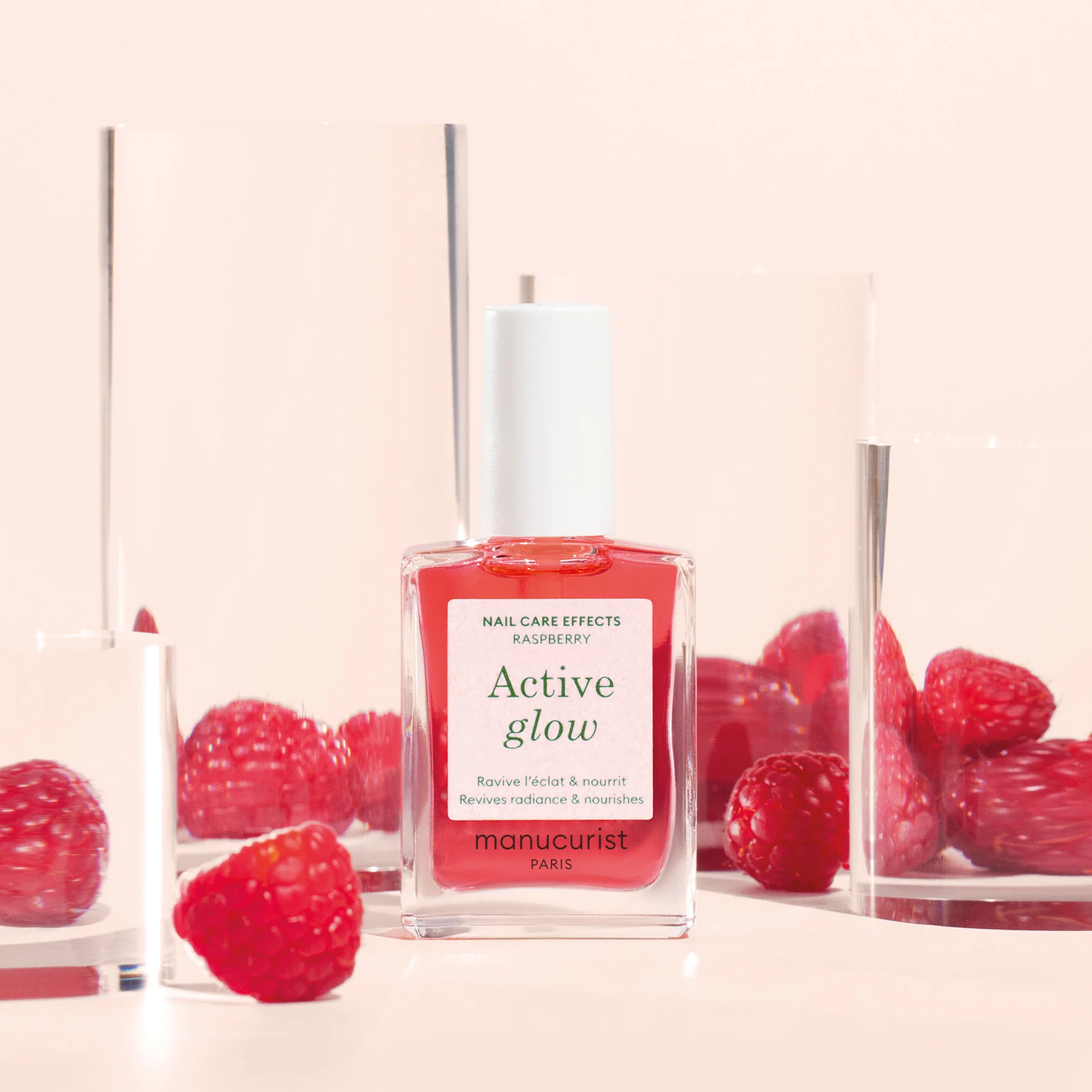Manucurist Active Glow Raspberry- nagų stipriklis su atspalviu 15ml