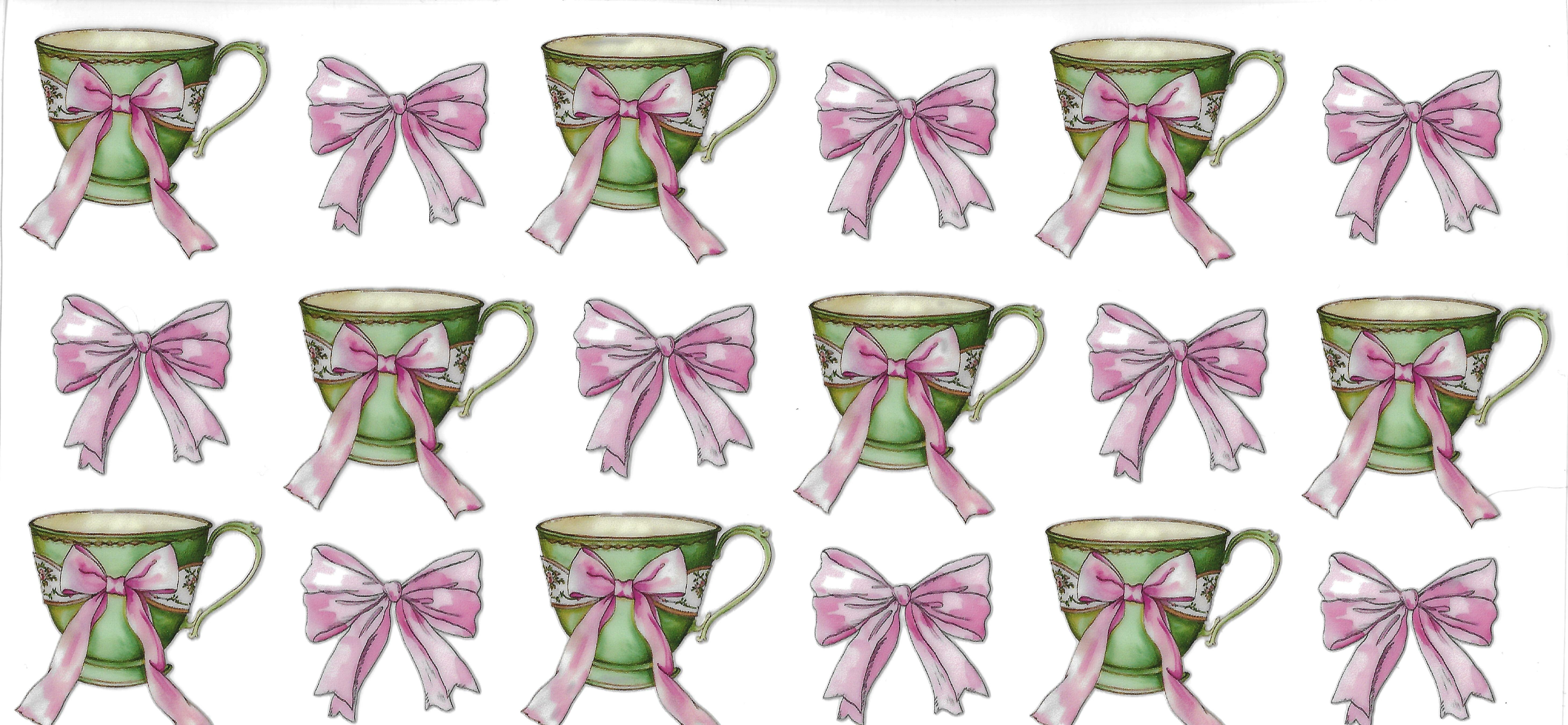 Green Teacup with Pink Bow Accents