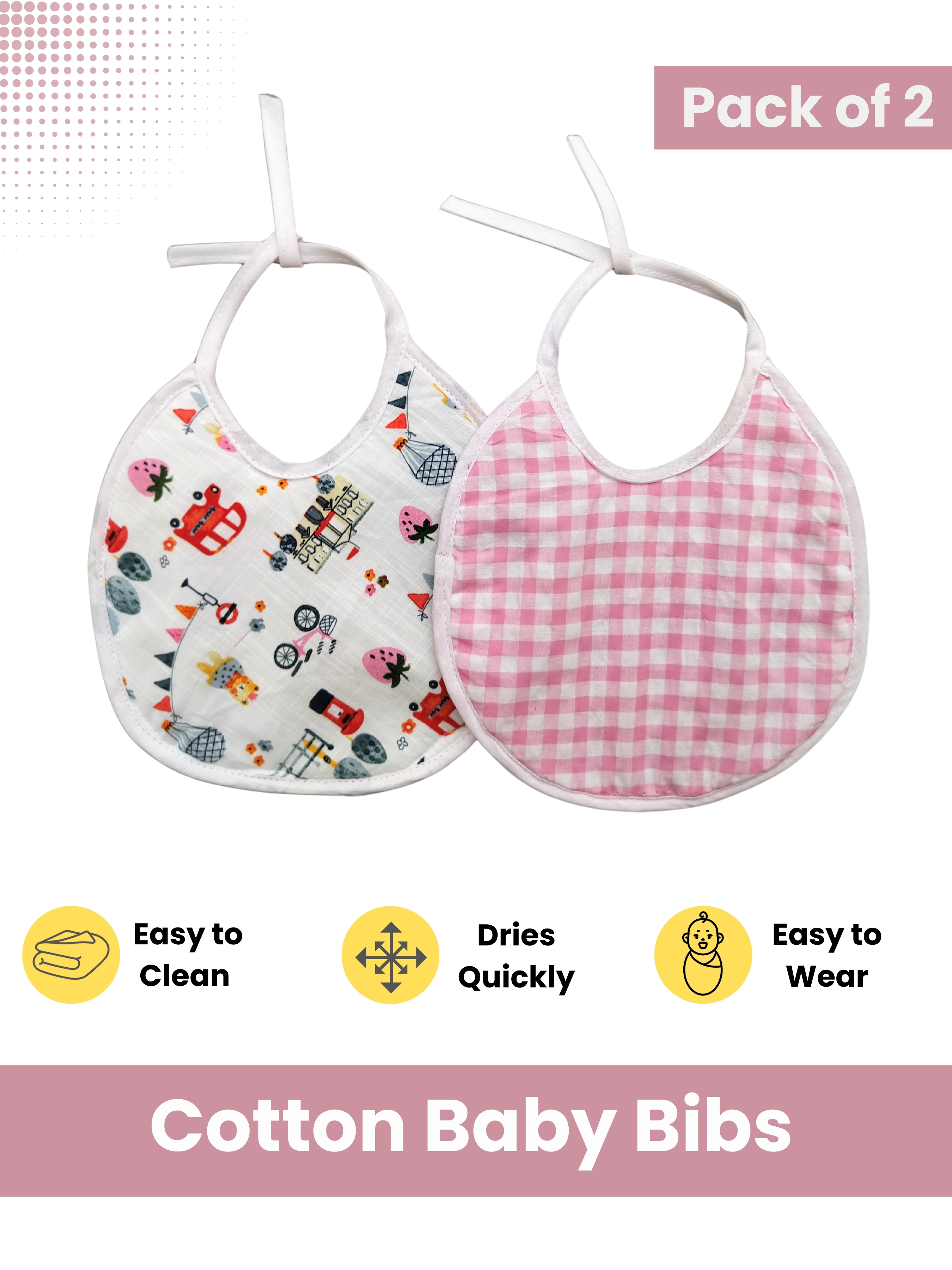 Baby Cotton Bibs, Pack of 2