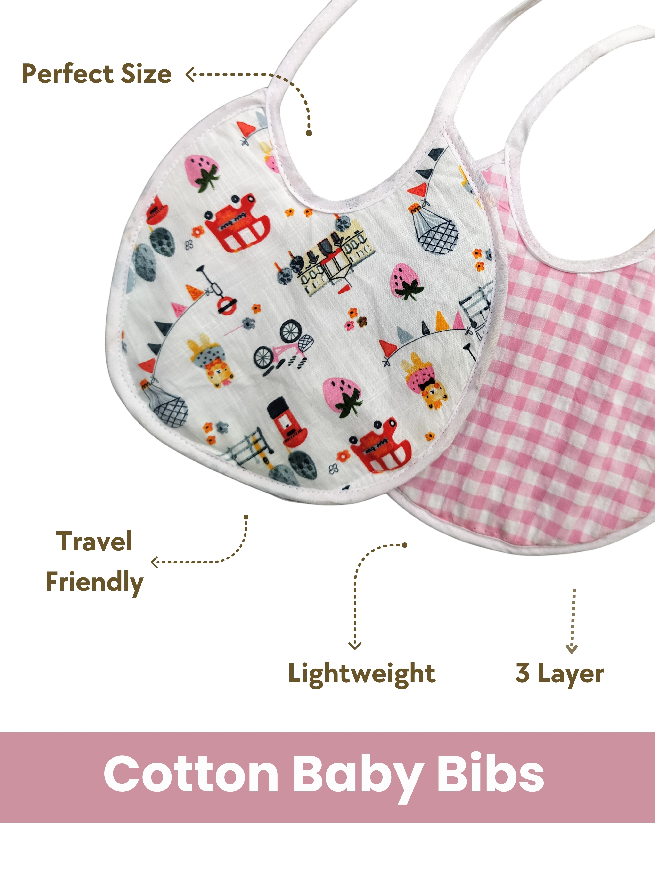 Baby Cotton Bibs, Pack of 2